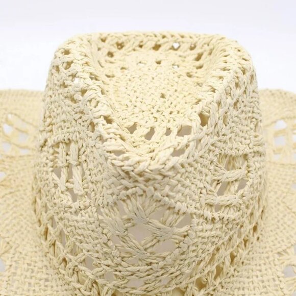 Beige Western Cowboy Cowgirl Straw Hat Sun Summer Beach Party Rodeo, Womens Mens - Picture 4 of 7